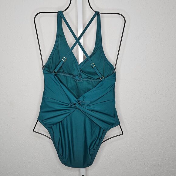 Bleu Rod Beatte Green Twist Front Cross Back One Piece Swim Bathing Suit‎ Size 8 - Picture 3 of 4